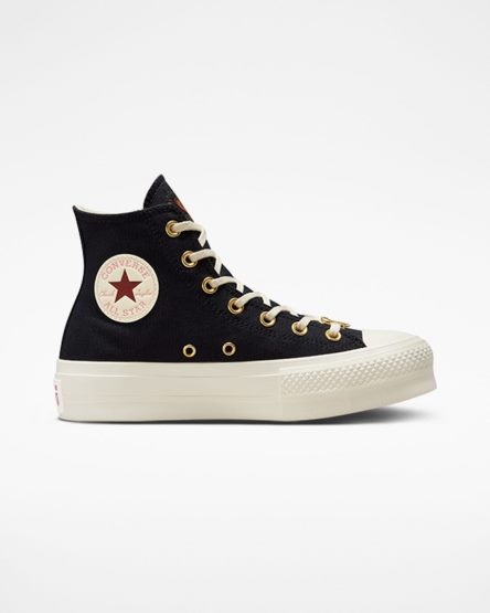 Zapatos Plataforma Converse Chuck Taylor All Star Lift Hearts Altas Mujer Negras Rojas Oscuro | PE 4L078P